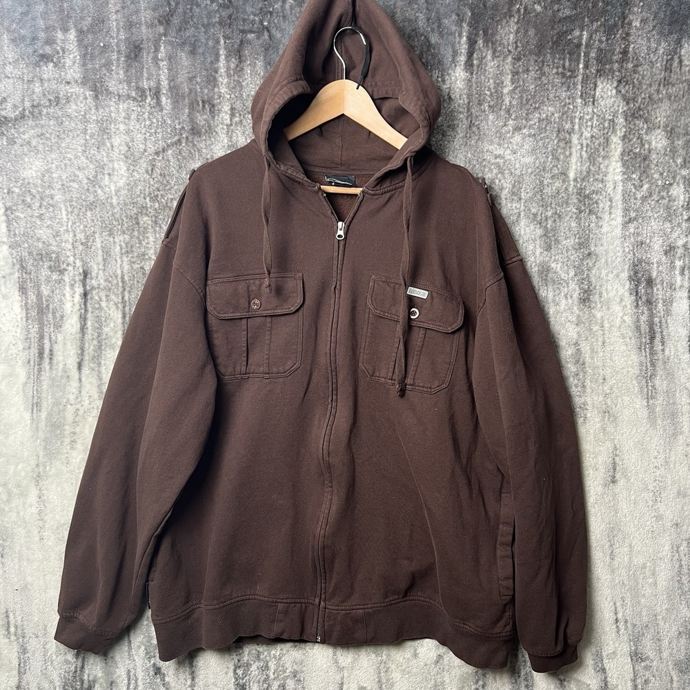 Vintage Mecca Sweatshirt Mens 3XL Brown Full Zip Hoodie Y2K Skater Baggy Hip Hop